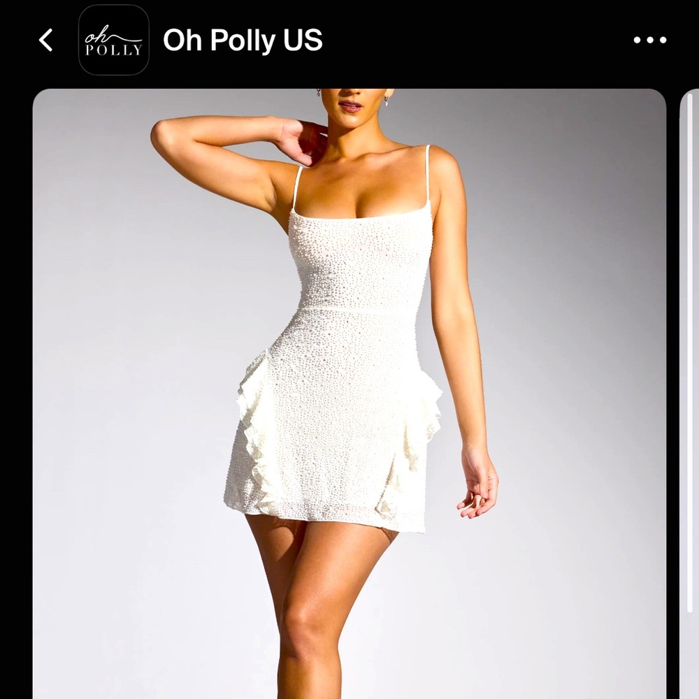 DOMBLANS
Embellished Frill Mini Dress in White